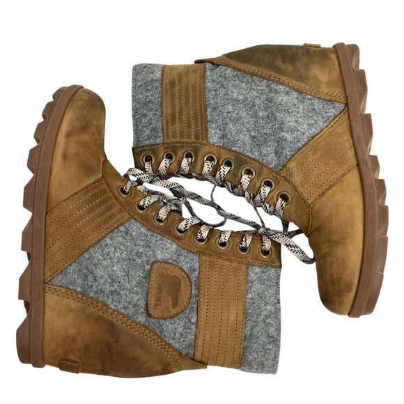 Sorel Lexie Wedge Womens 9.5 Felt Leather Ankle Boots Waterproof Lace-Up  NL 337 - Picture 7 of 14